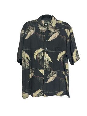 Aureus Silk Cotton Tropical Short Sleeve Button Down Shirt, size L